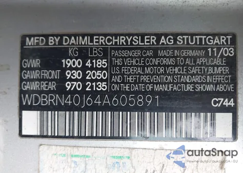 2004 Mercedes-Benz C 230 Kompressor Sport z USA, uszkodzony, nr VIN WDBRN40J64A605891